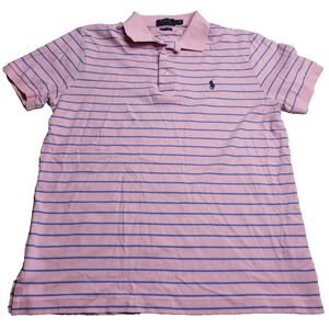 Polo Ralph Lauren Custom Slim Fit Pink‎ Striped Polo Shirt Short Sleeve Medium